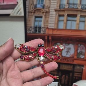 Red Crystal Dragonfly Brooch - Women's Jewelry